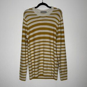 Icebreaker Wool Mustard Cream Stripe Crewneck Ribbed Cuff Sweater Size M